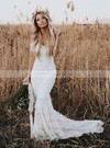Lace Scoop Neck Trumpet/Mermaid Sweep Train Lace Wedding Dresses #LDB00023571