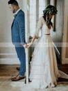 Lace Chiffon V-neck A-line Floor-length Lace Wedding Dresses #LDB00023573