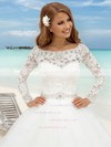 Lace Tulle Scoop Neck Ball Gown Sweep Train Sashes / Ribbons Wedding Dresses #LDB00023483
