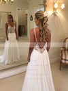 Chiffon Tulle V-neck A-line Sweep Train Appliques Lace Wedding Dresses #LDB00023484