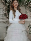Tulle Stretch Crepe Scoop Neck A-line Sweep Train Cascading Ruffles Wedding Dresses #LDB00023486