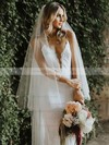 Lace V-neck Trumpet/Mermaid Sweep Train Lace Wedding Dresses #LDB00023487