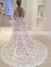 Lace Scalloped Neck Princess Court Train Sashes / Ribbons Wedding Dresses #LDB00023489