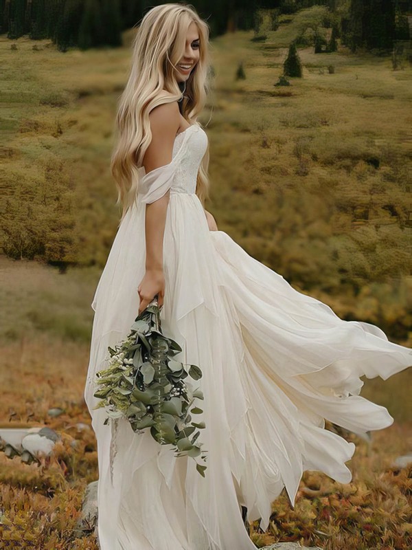 Chiffon Sweetheart A-line Floor-length Appliques Lace Wedding Dresses #LDB00023492