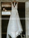 Tulle V-neck Princess Sweep Train Appliques Lace Wedding Dresses #LDB00023494
