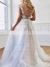 Tulle V-neck Princess Sweep Train Appliques Lace Wedding Dresses #LDB00023494