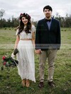Lace Scoop Neck A-line Ankle-length Pleats Wedding Dresses #LDB00023500
