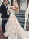 Tulle V-neck Princess Sweep Train Appliques Lace Wedding Dresses #LDB00023501