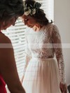 Lace Chiffon Scoop Neck A-line Floor-length Appliques Lace Wedding Dresses #LDB00023503