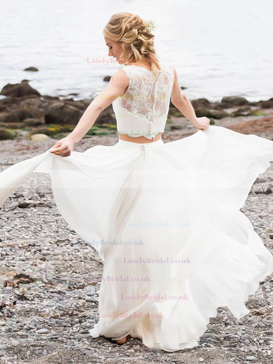 Lace Chiffon Scoop Neck A-line Floor-length Appliques Lace Wedding Dresses #LDB00023505