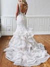 Organza Tulle V-neck Trumpet/Mermaid Sweep Train Appliques Lace Wedding Dresses #LDB00023508