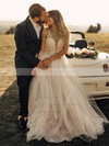 Tulle V-neck Princess Floor-length Sashes / Ribbons Wedding Dresses #LDB00023509