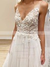 Tulle V-neck A-line Sweep Train Appliques Lace Wedding Dresses #LDB00023510