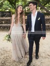 Tulle V-neck A-line Floor-length Appliques Lace Wedding Dresses #LDB00023512