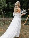 Lace Chiffon V-neck A-line Sweep Train Appliques Lace Wedding Dresses #LDB00023514