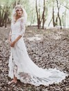 Lace Tulle V-neck A-line Sweep Train Sashes / Ribbons Wedding Dresses #LDB00023515