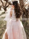 Lace Tulle Scoop Neck A-line Floor-length Split Front Wedding Dresses #LDB00023516