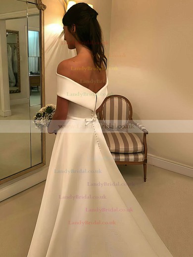 Satin Off-the-shoulder Princess Sweep Train Sashes / Ribbons Wedding Dresses #LDB00023517