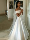 Satin Off-the-shoulder Princess Sweep Train Sashes / Ribbons Wedding Dresses #LDB00023517