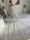 Tulle Scoop Neck A-line Chapel Train Appliques Lace Wedding Dresses #LDB00023520
