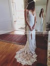 Lace V-neck Sheath/Column Sweep Train Split Front Wedding Dresses #LDB00023522