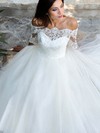 Tulle Off-the-shoulder Ball Gown Ankle-length Sashes / Ribbons Wedding Dresses #LDB00023524