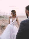 Tulle V-neck Princess Sweep Train Appliques Lace Wedding Dresses #LDB00023525