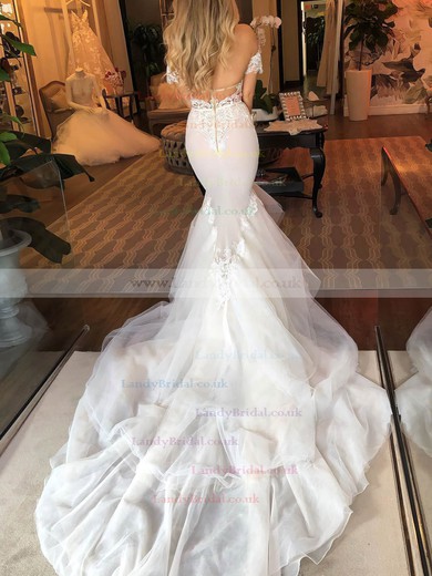Lace Tulle Sweetheart Trumpet/Mermaid Court Train Appliques Lace Wedding Dresses #LDB00023529