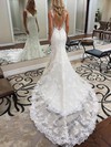 Lace Tulle V-neck Trumpet/Mermaid Court Train Appliques Lace Wedding Dresses #LDB00023535