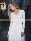 Lace Tulle V-neck A-line Sweep Train Lace Wedding Dresses #LDB00023536
