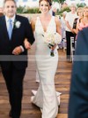 Satin Tulle V-neck Trumpet/Mermaid Sweep Train Wedding Dresses #LDB00023537