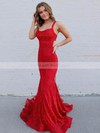 Lace Square Neckline Trumpet/Mermaid Sweep Train Beading Prom Dresses #LDB020106662
