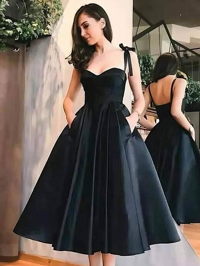 Satin Sweetheart Ball Gown Tea-length Pockets Prom Dresses #LDB020106686