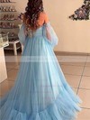 Tulle Off-the-shoulder Princess Sweep Train Appliques Lace Prom Dresses #LDB020106822