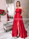 Satin Strapless A-line Sweep Train Sashes / Ribbons Prom Dresses #LDB020106849