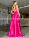 Silk-like Satin V-neck A-line Sweep Train Split Front Prom Dresses #LDB020106866