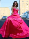 Satin V-neck Ball Gown Sweep Train Pockets Prom Dresses #LDB020106871