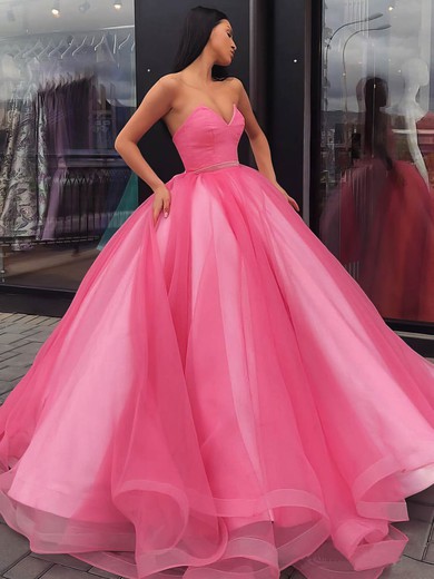 Organza V-neck Ball Gown Floor-length Sashes / Ribbons Prom Dresses #LDB020106884