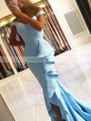 Silk-like Satin Off-the-shoulder Trumpet/Mermaid Asymmetrical Sashes / Ribbons Prom Dresses #LDB020106909