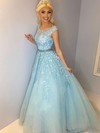 Tulle Scoop Neck Ball Gown Sweep Train Beading Prom Dresses #LDB020106667