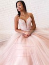 Tulle V-neck Princess Sweep Train Beading Prom Dresses #LDB020106721