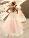 Tulle V-neck Ball Gown Sweep Train Appliques Lace Prom Dresses #LDB020106757