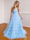 Tulle Strapless Ball Gown Sweep Train Beading Prom Dresses #LDB020106923