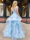 Tulle V-neck Ball Gown Floor-length Tiered Prom Dresses #LDB020106925