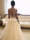 Tulle V-neck Ball Gown Sweep Train Beading Wedding Dresses #LDB00023574