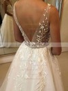 Tulle V-neck Ball Gown Sweep Train Beading Wedding Dresses #LDB00023574