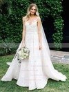 Lace Scoop Neck Princess Sweep Train Appliques Lace Wedding Dresses #LDB00023575