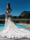 Lace V-neck Trumpet/Mermaid Court Train Appliques Lace Wedding Dresses #LDB00023577