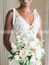 Lace V-neck Trumpet/Mermaid Court Train Appliques Lace Wedding Dresses #LDB00023577