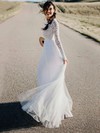 Lace Tulle Scoop Neck A-line Floor-length Appliques Lace Wedding Dresses #LDB00023578